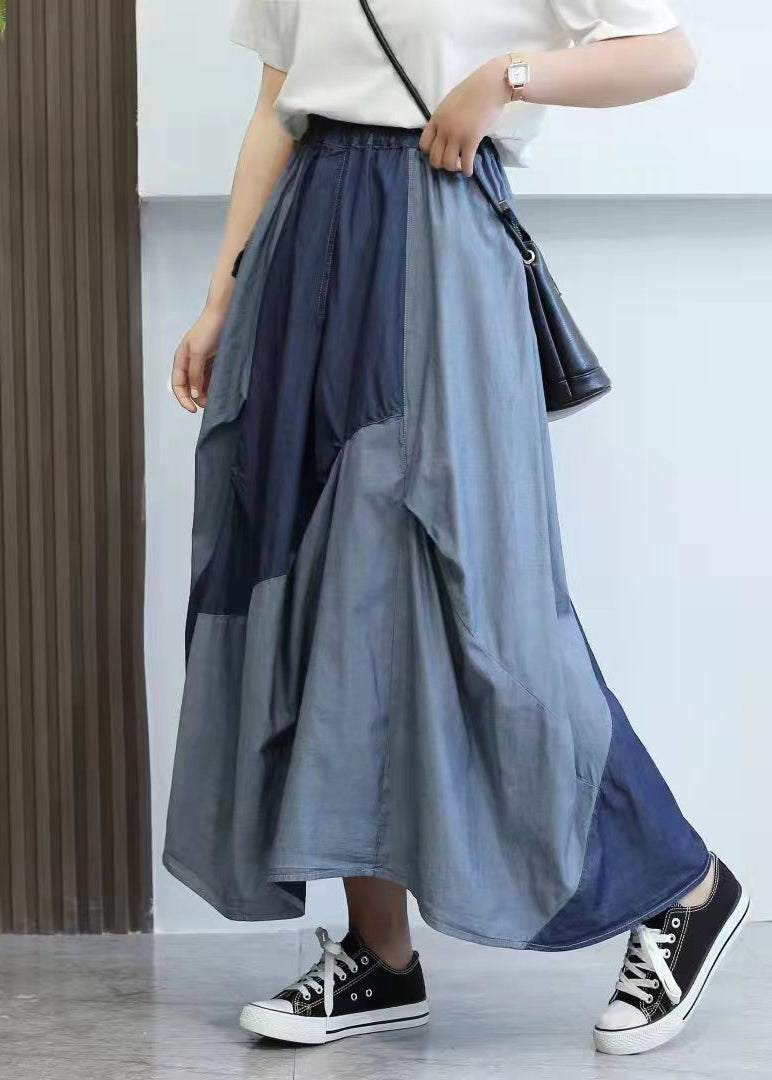 Style Blue Asymmetrical Patchwork Denim Skirts Summer