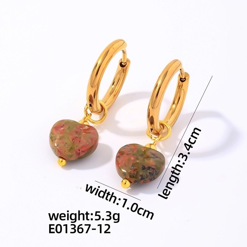 1 Pair Vintage Style Minimalist Heart Shape Plating 304 Stainless Steel Natural Stone Drop Earrings
