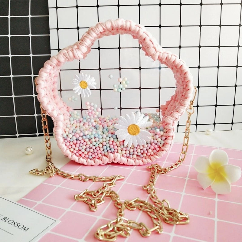Women's Small Arylic Flower Cute Round Open Crossbody Bag
