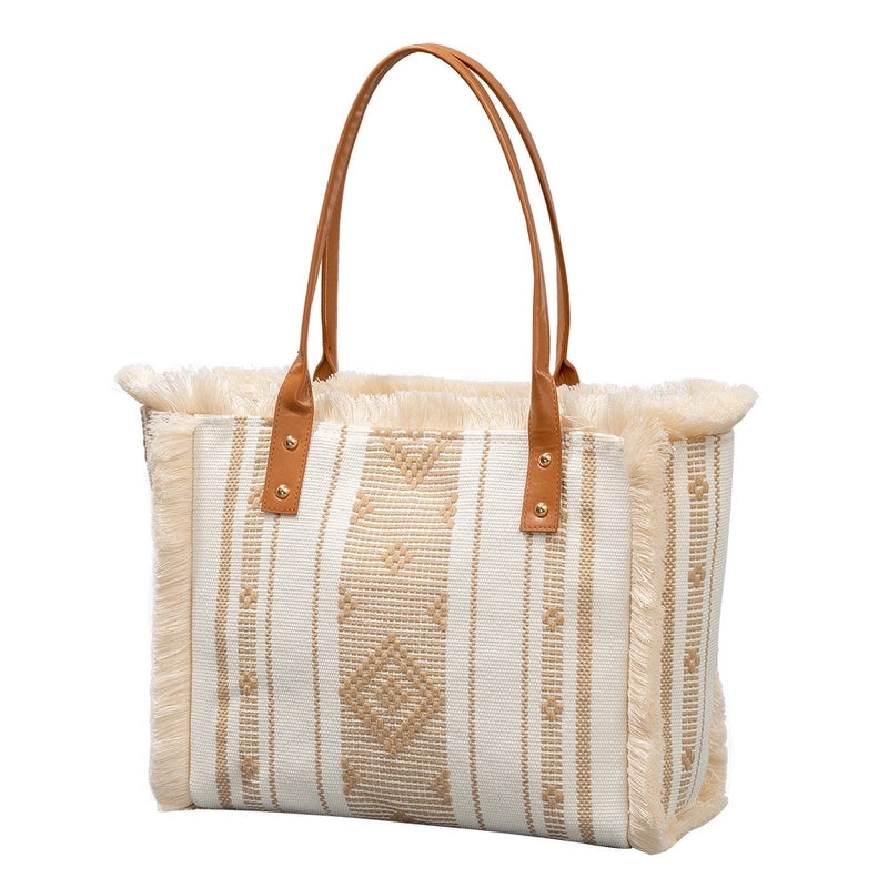 Women's Large Canvas Geometric Classic Style Square Zipper Tote Bag