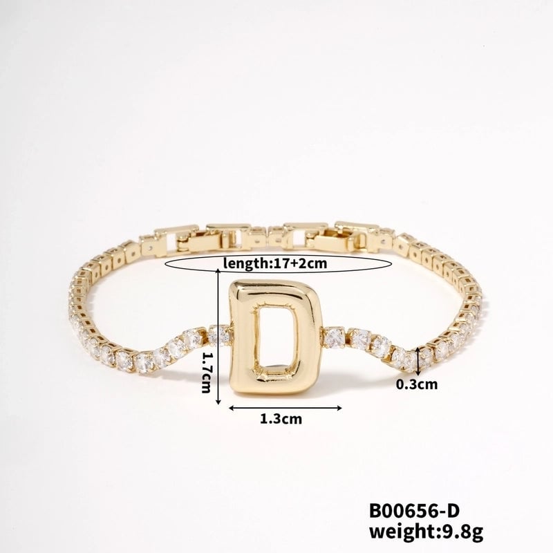 304 Stainless Steel Copper K Gold Plated Minimalist Classic Style Plating Inlay Letter Zircon Bracelets