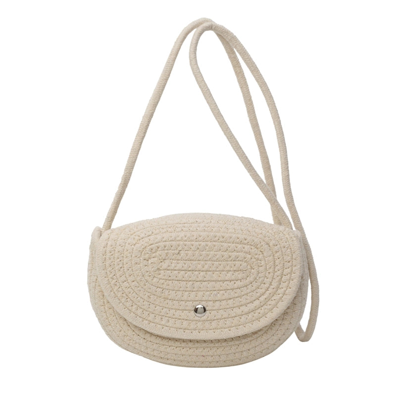 Women's Medium Braid Solid Color Basic Beach Square Flip Cover Crossbody Bag