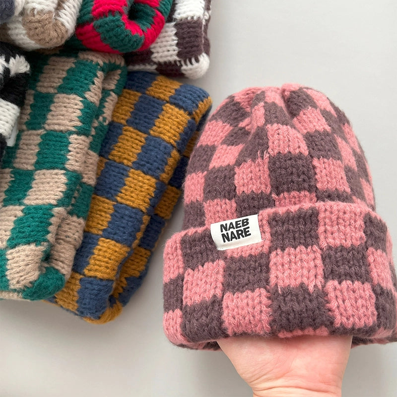 Women's Basic Retro Plaid Eaveless Wool Cap
