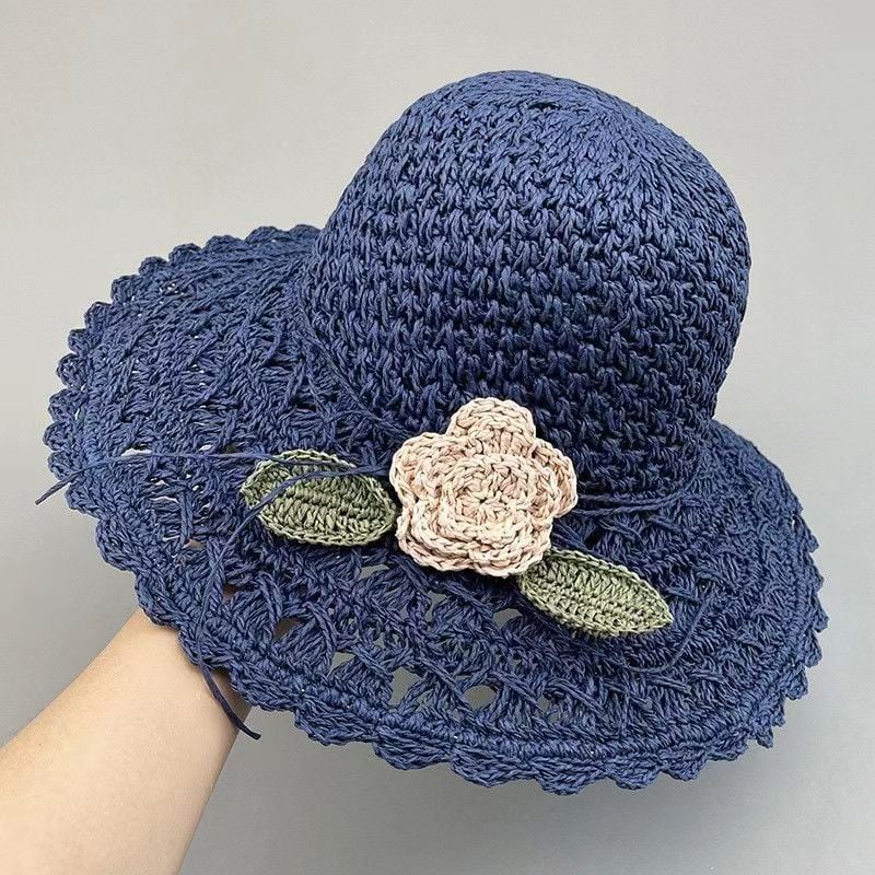 Elegante Sombrero De Paja De Crochet Con Detalle De Volantes