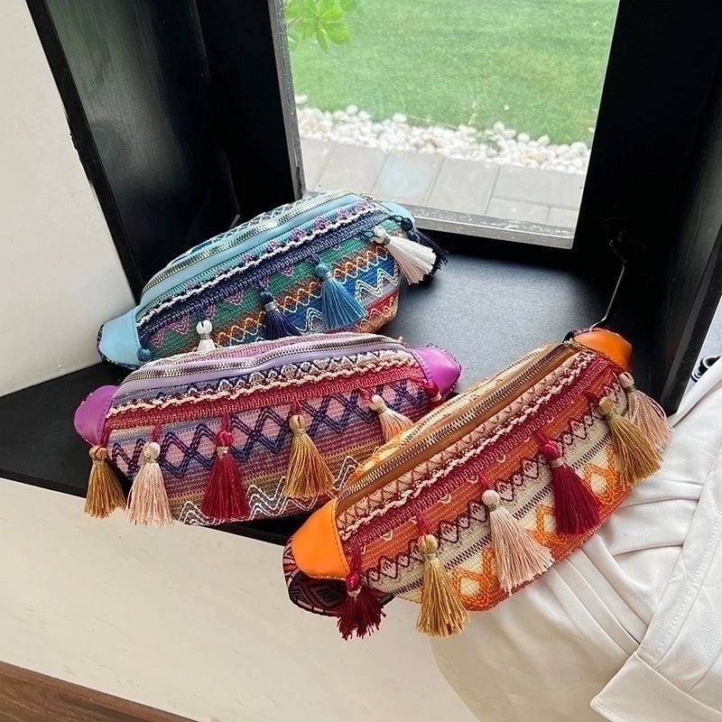 Women's Vacation Geometric Color Block Cloth Waist Bags