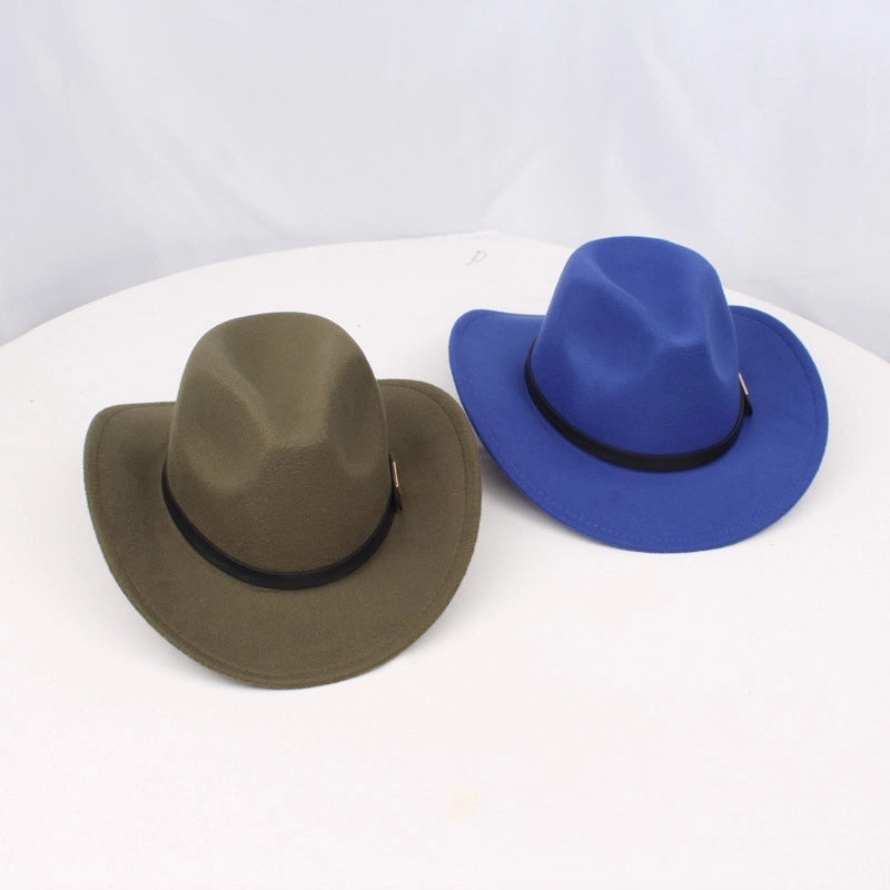 Autumn And Winter Woolen Western Cowboy Hat Retro Versatile Black Big Brim British Jazz Top Hat Stage Performance Props