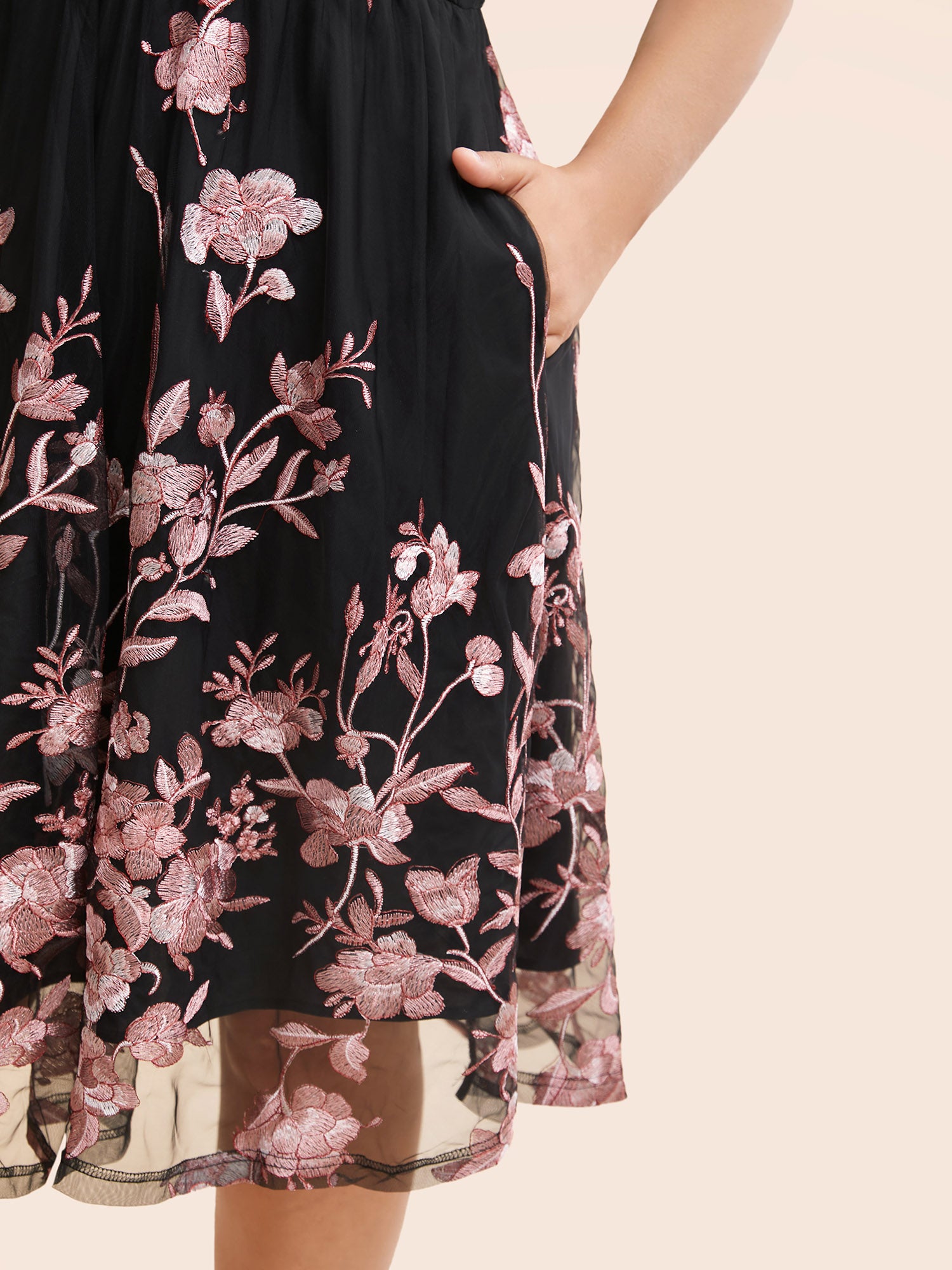 Floral Embroidered Wrap Cap Sleeve Dress