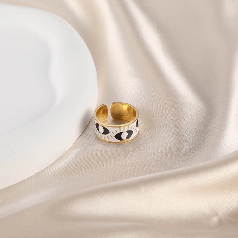 Retro Devil'S Eye Pig Nose 304 Stainless Steel Opal Pearl Zircon Painted Plating Inlay Open Rings