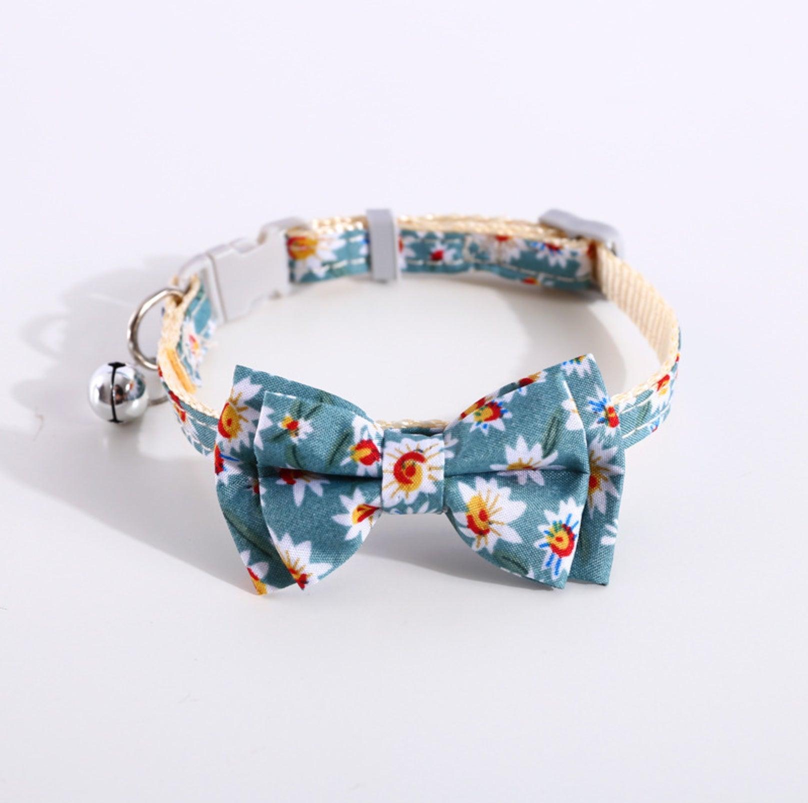 Adjustable Floral Bowtie Collar with Bell