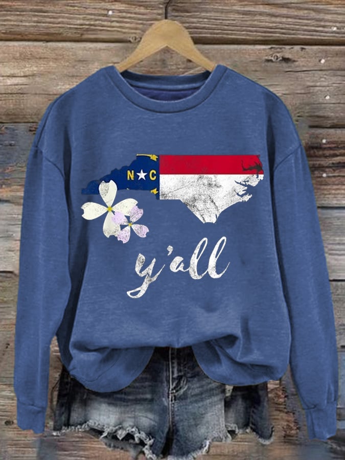 Women's  North Carolina Print Round Neck Sweatshirt