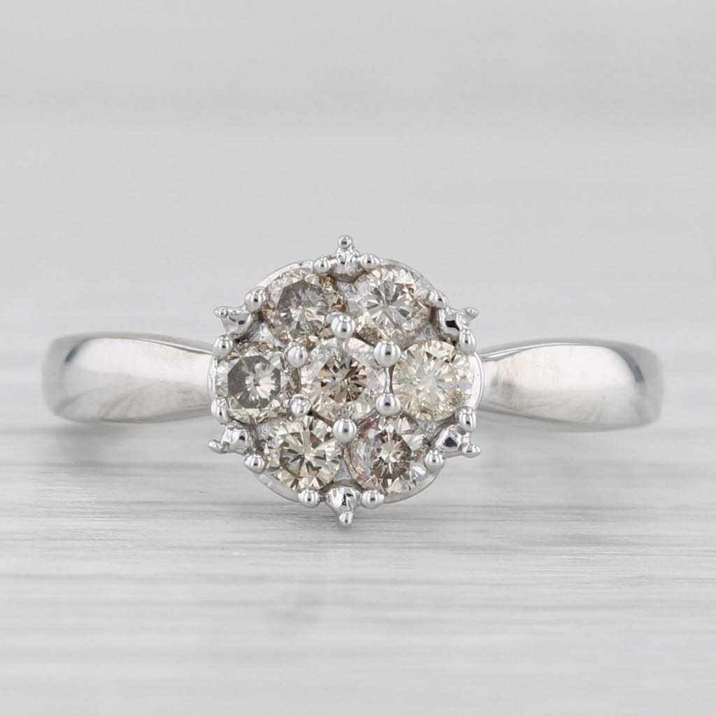 Diamond Cluster Engagement Ring 14k White Gold Size 5.5