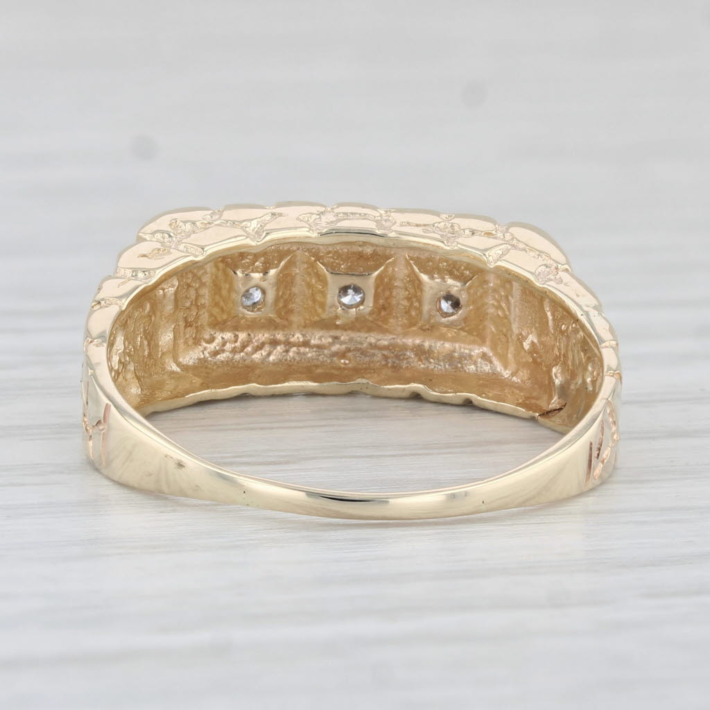 Vintage Diamond 3-Stone Men's Ring Wedding 10k Gold Nugget Band Size 10.75