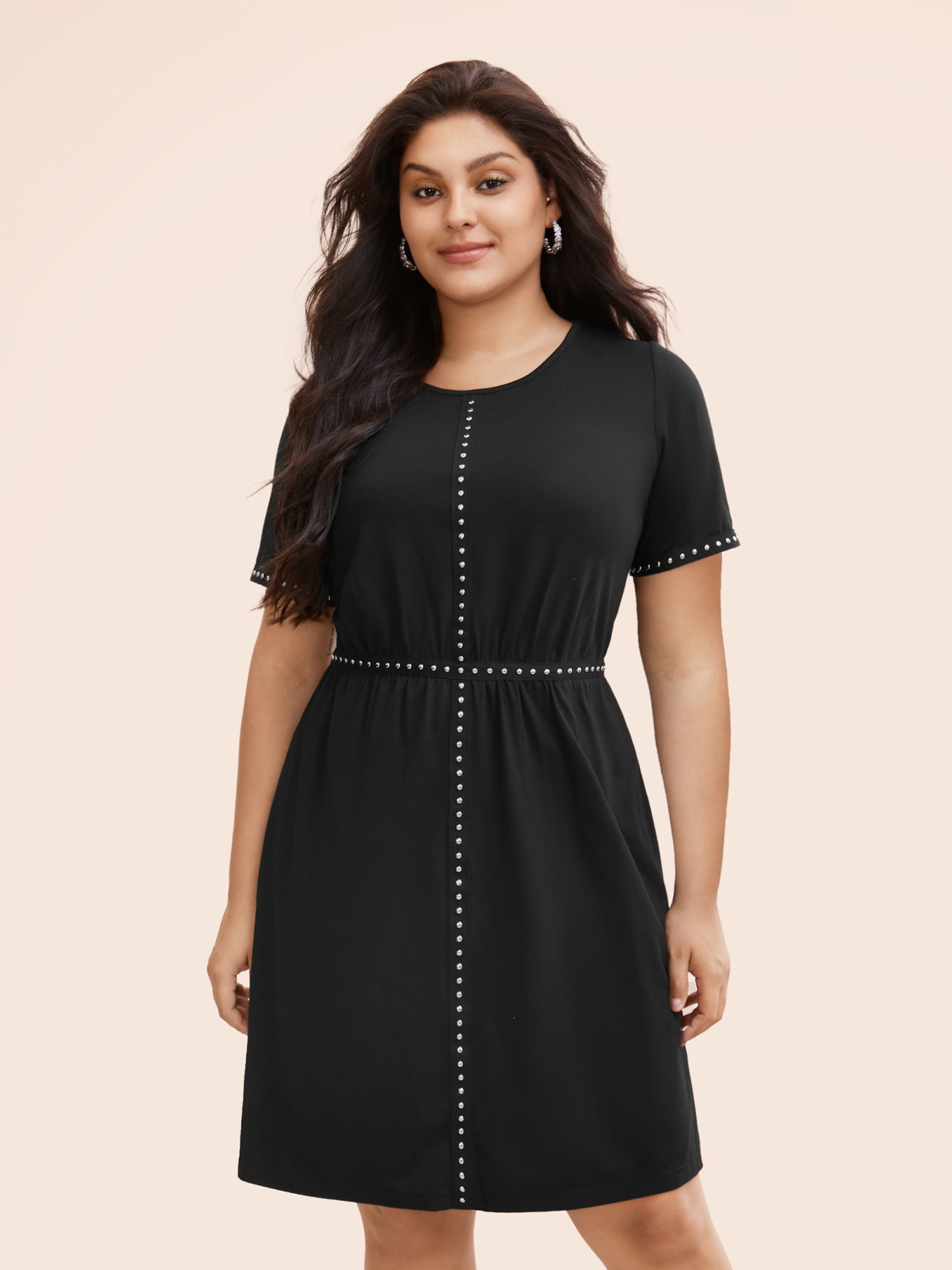 Stud Woven Pockets Midi Dress