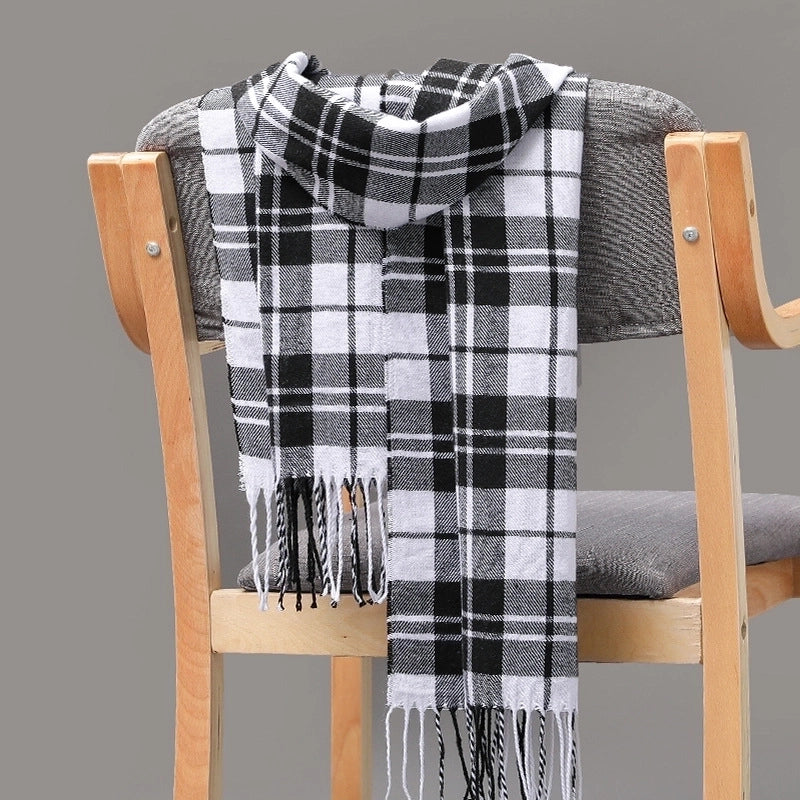 Autumn And Winter Men's Plaid Scarf British Plaid Cashmere Tassel Couple Parent-child Men's Scarf