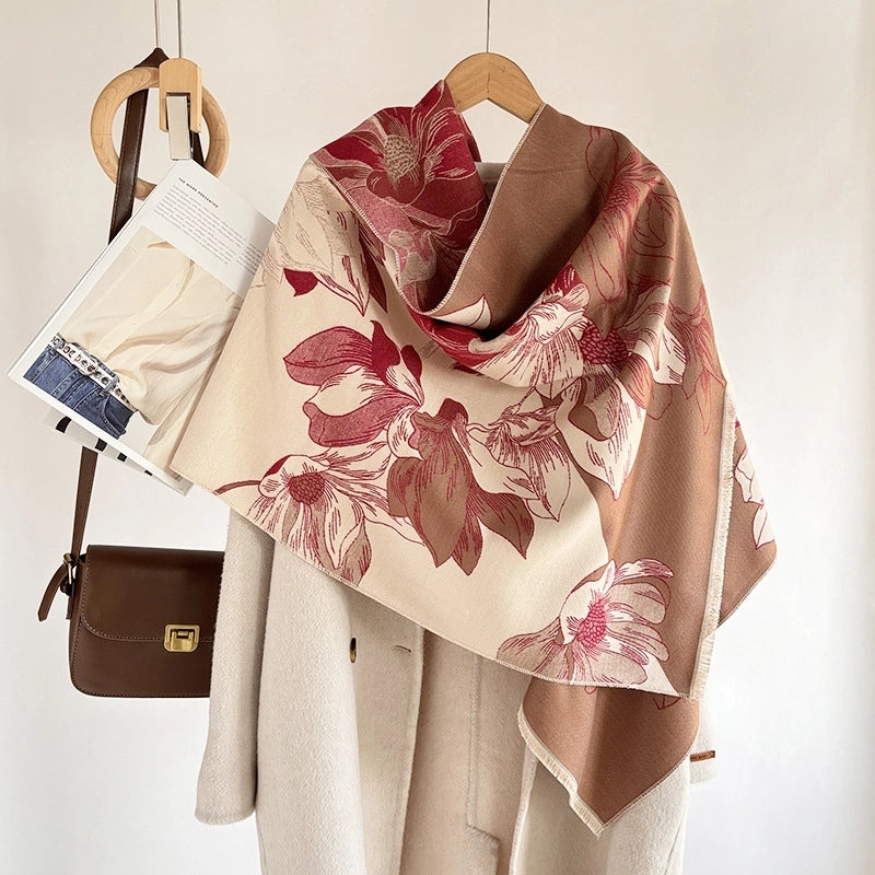 Women's Elegant Plant Imitation Cashmere Jacquard Scarf