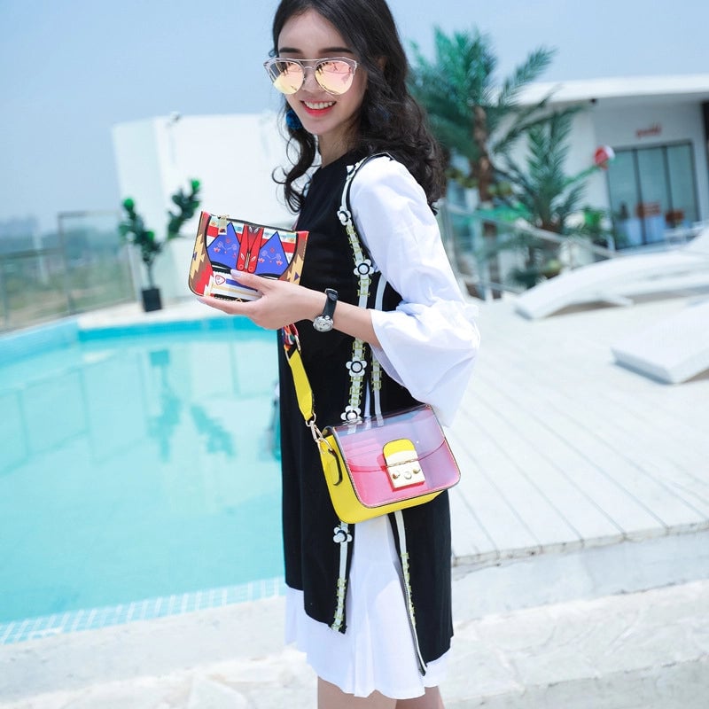 Women's Pu Leather Color Block Streetwear Square Flip Cover Square Bag