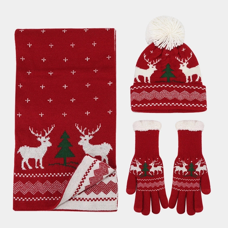 Women's Elegant Basic Minimalist Printing Acrylic Scarf Hat Gloves 3 Pieces Set