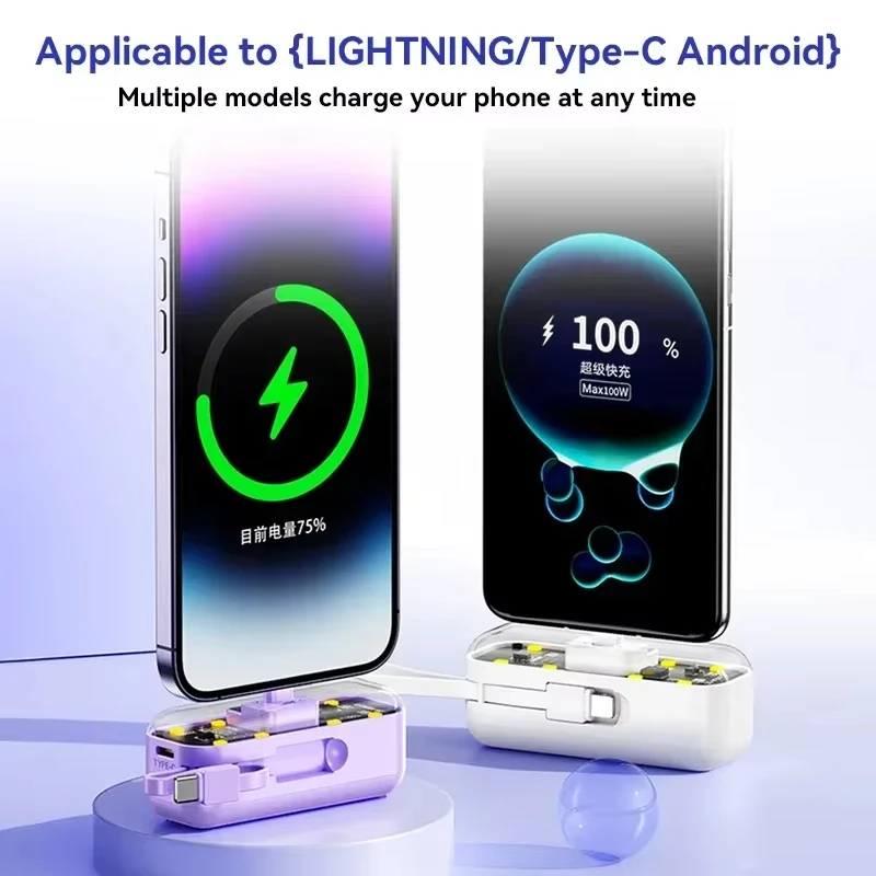 30000mah Portable Power Bank Fast charging PD 22.5W Detachable Usb To C-type Cable Suitable For iPhone12 13 14 15 Samsung Xiaomi