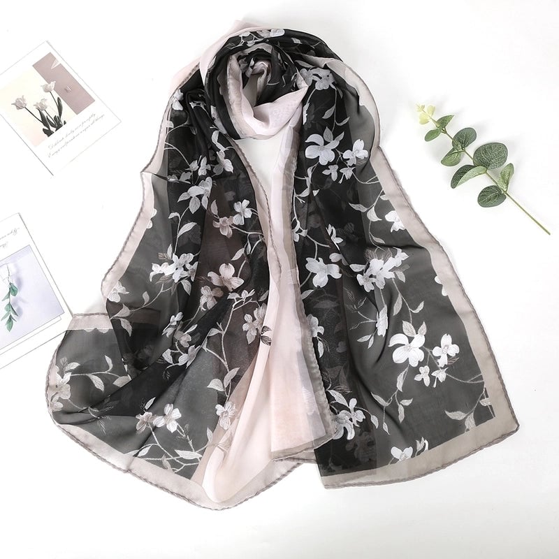 Women's Sweet Rose Chiffon Silk Scarf
