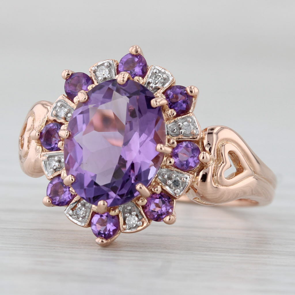 2.84ctw Amethyst Diamond Halo Ring 14k Rose Gold Size 7