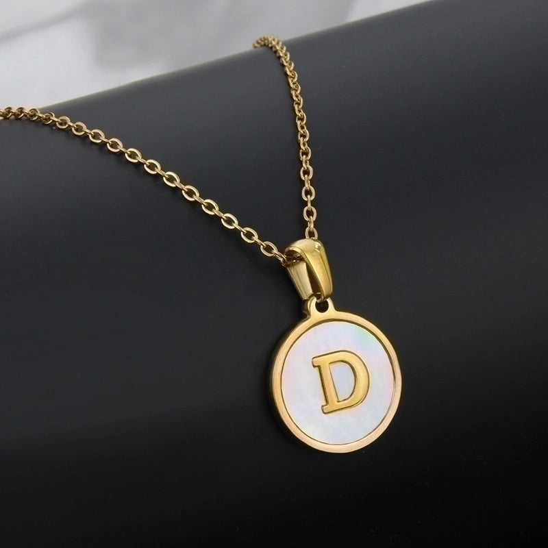 Minimalist Round Letter Titanium Steel Shell 18K Gold Plated Plating Necklace