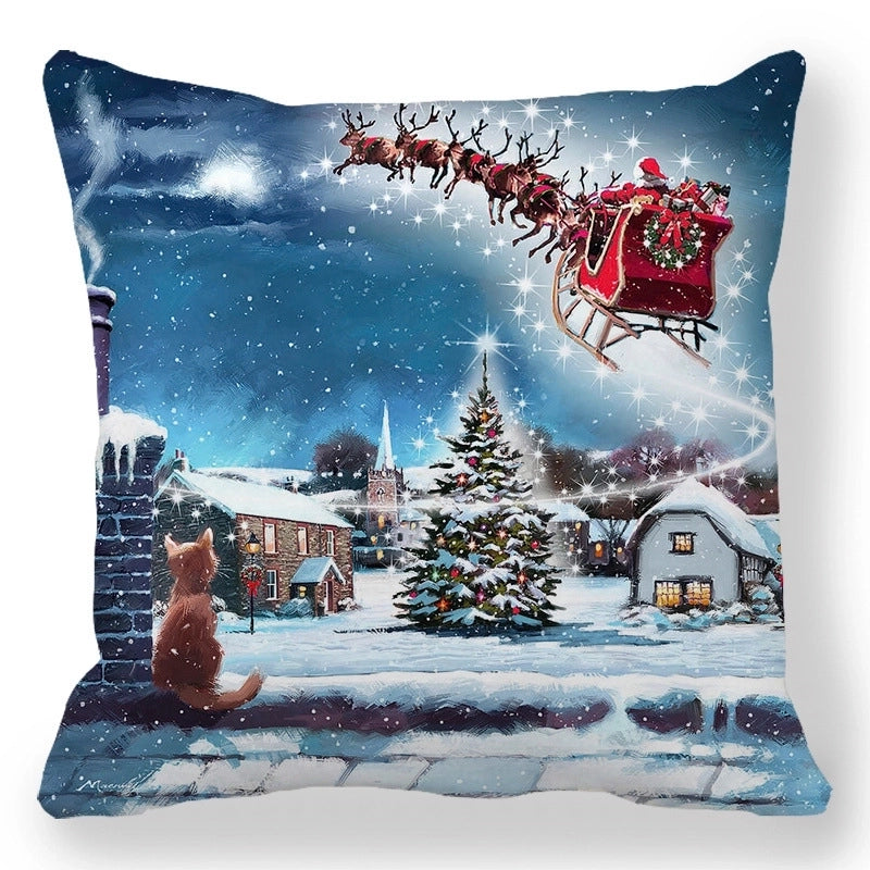 Christmas Pastoral Santa Claus Elk Cotton Pillow Cases Couch & Sofa Decor