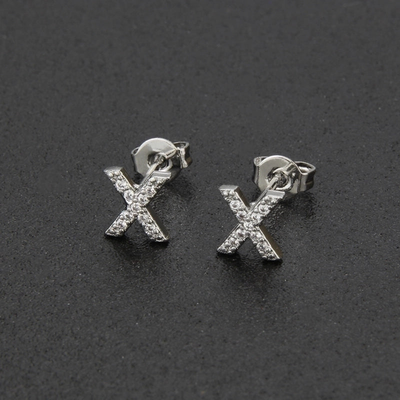 1 Pair Fashion Letter Inlay Copper Zircon Gold Plated Ear Studs