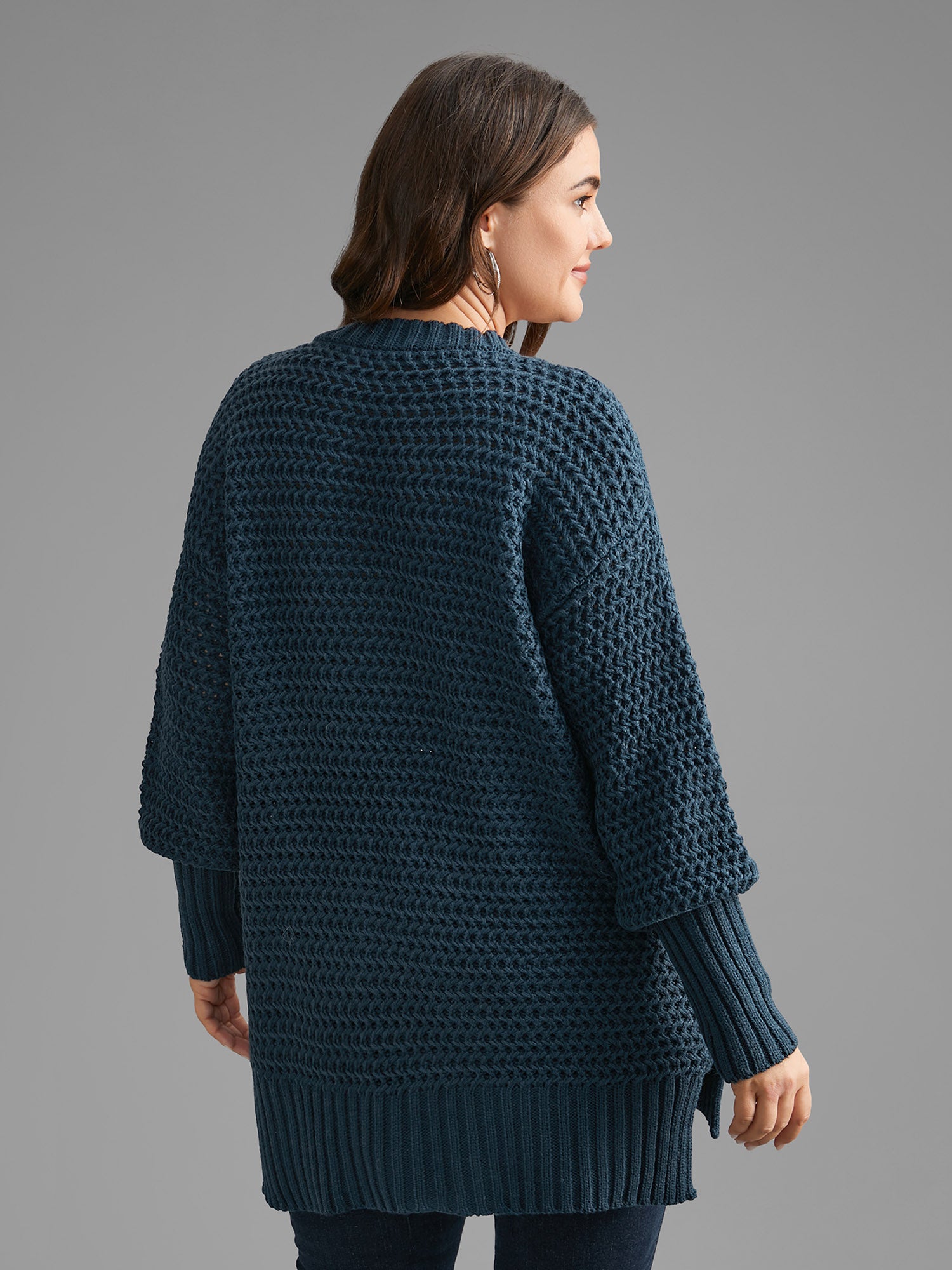 Texture Drop Shoulder Split Hem Pullover