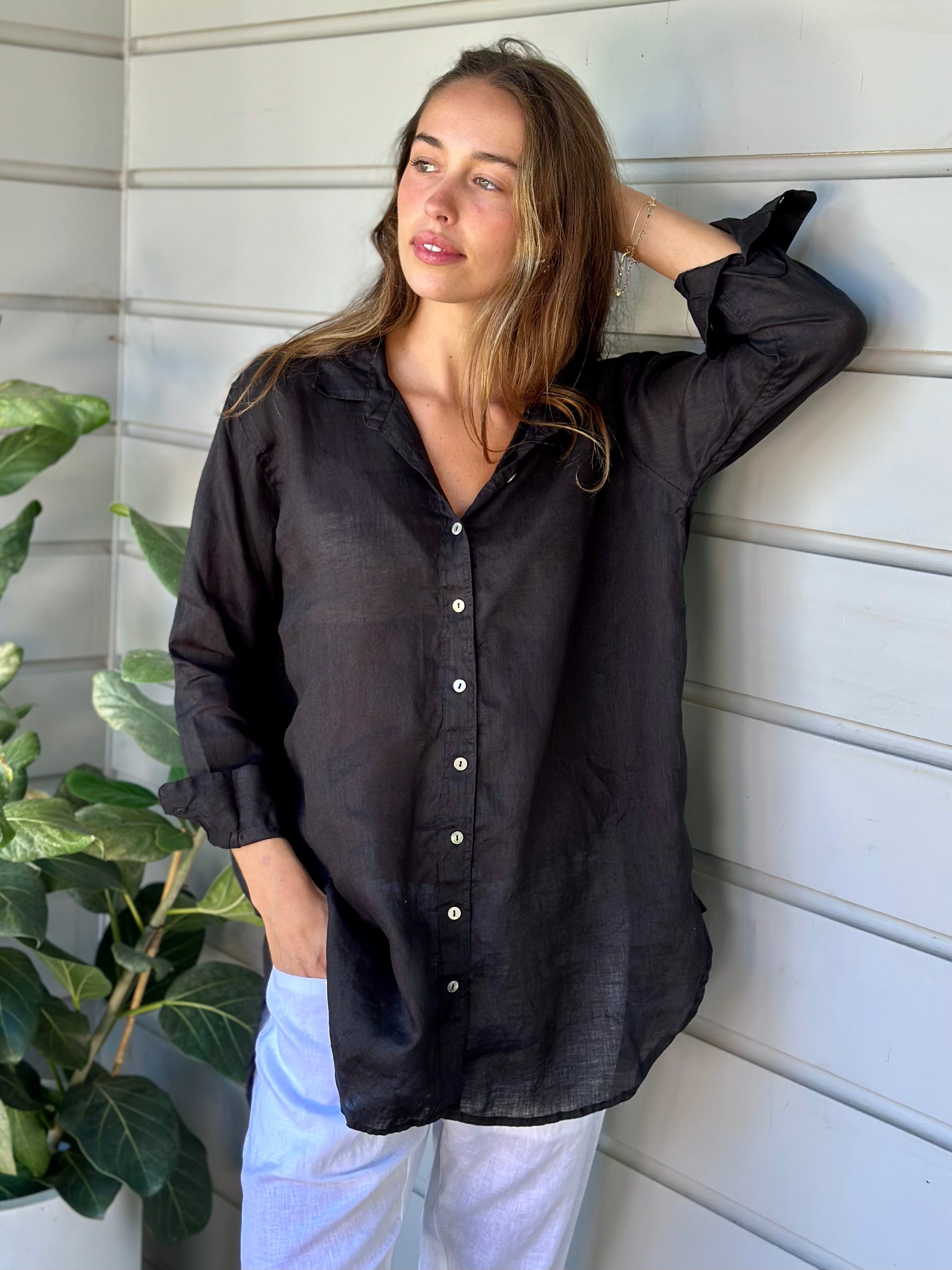shirt - black linen