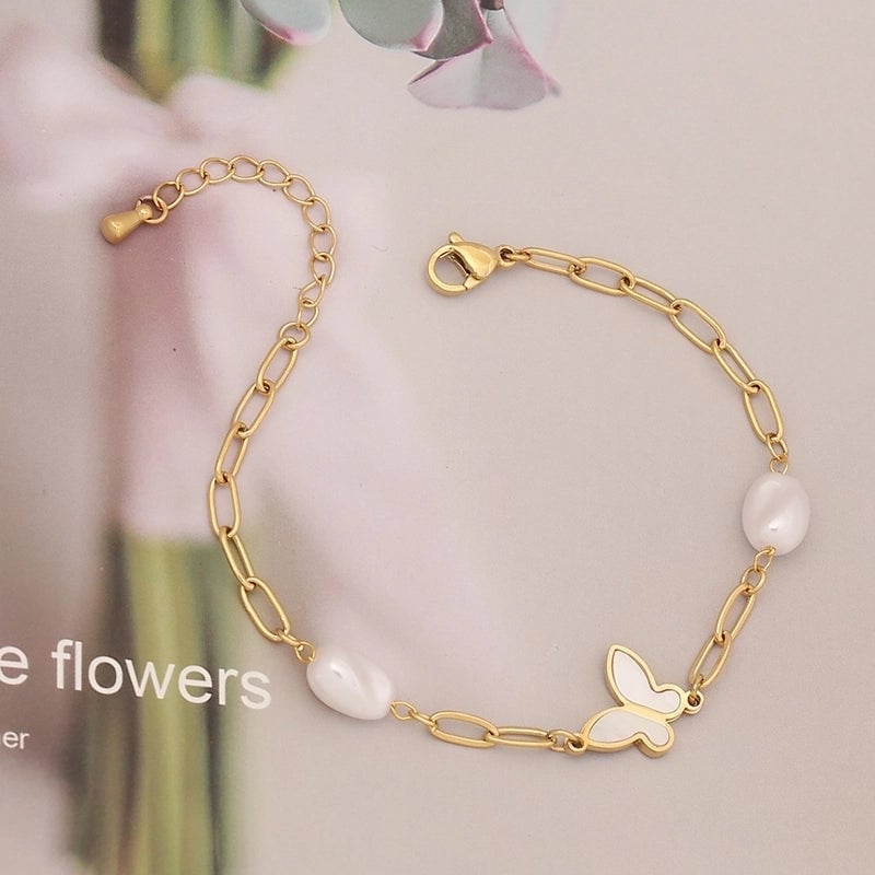 Sweet Star Moon Heart Shape Stainless Steel Inlay Artificial Pearls Bracelets 1 Piece