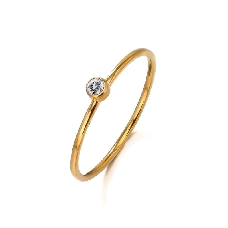 304 Stainless Steel 18K Gold Plated Minimalist Plating Inlay Round Rhinestones Birthstone Rings