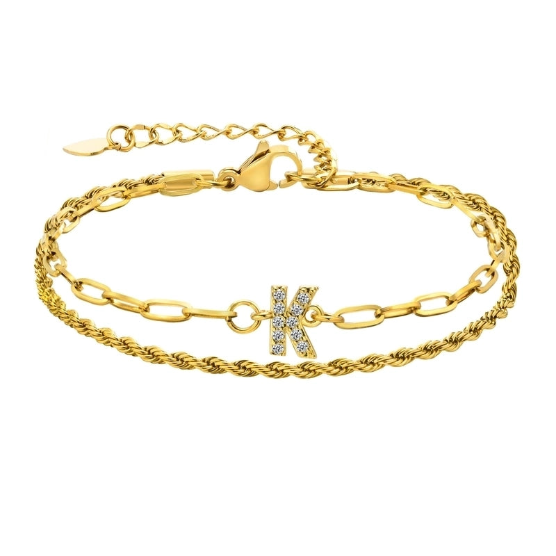 201 Stainless Steel 18K Gold Plated IG Style Inlay Letter Zircon Bracelets
