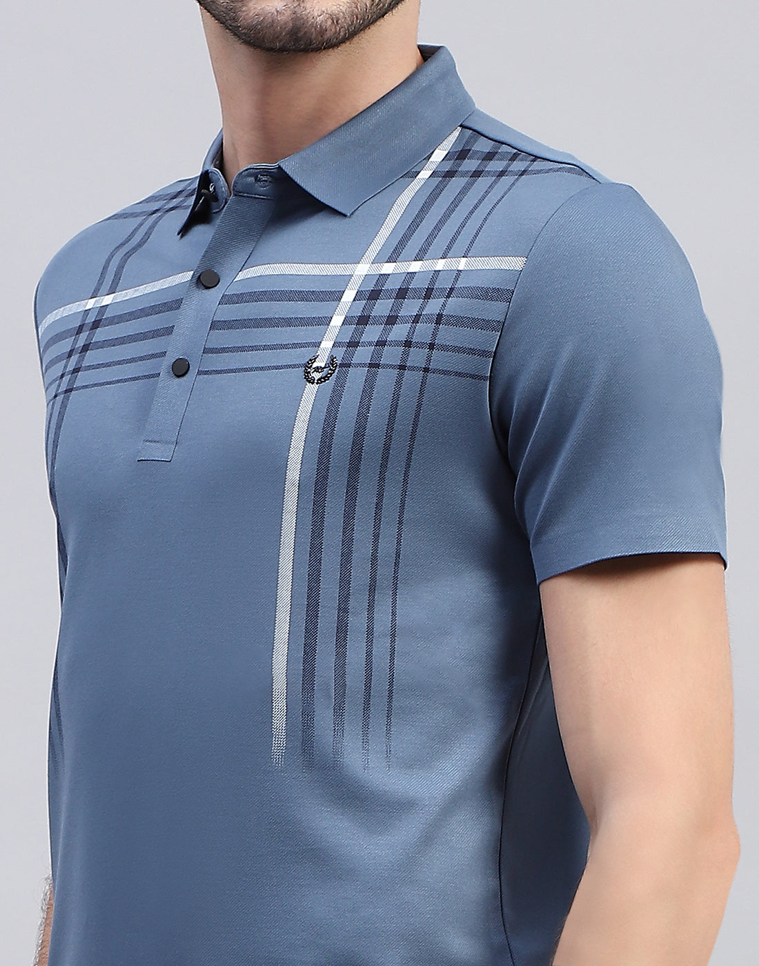 Men Blue Printed Polo Collar Half Sleeve T-Shirt