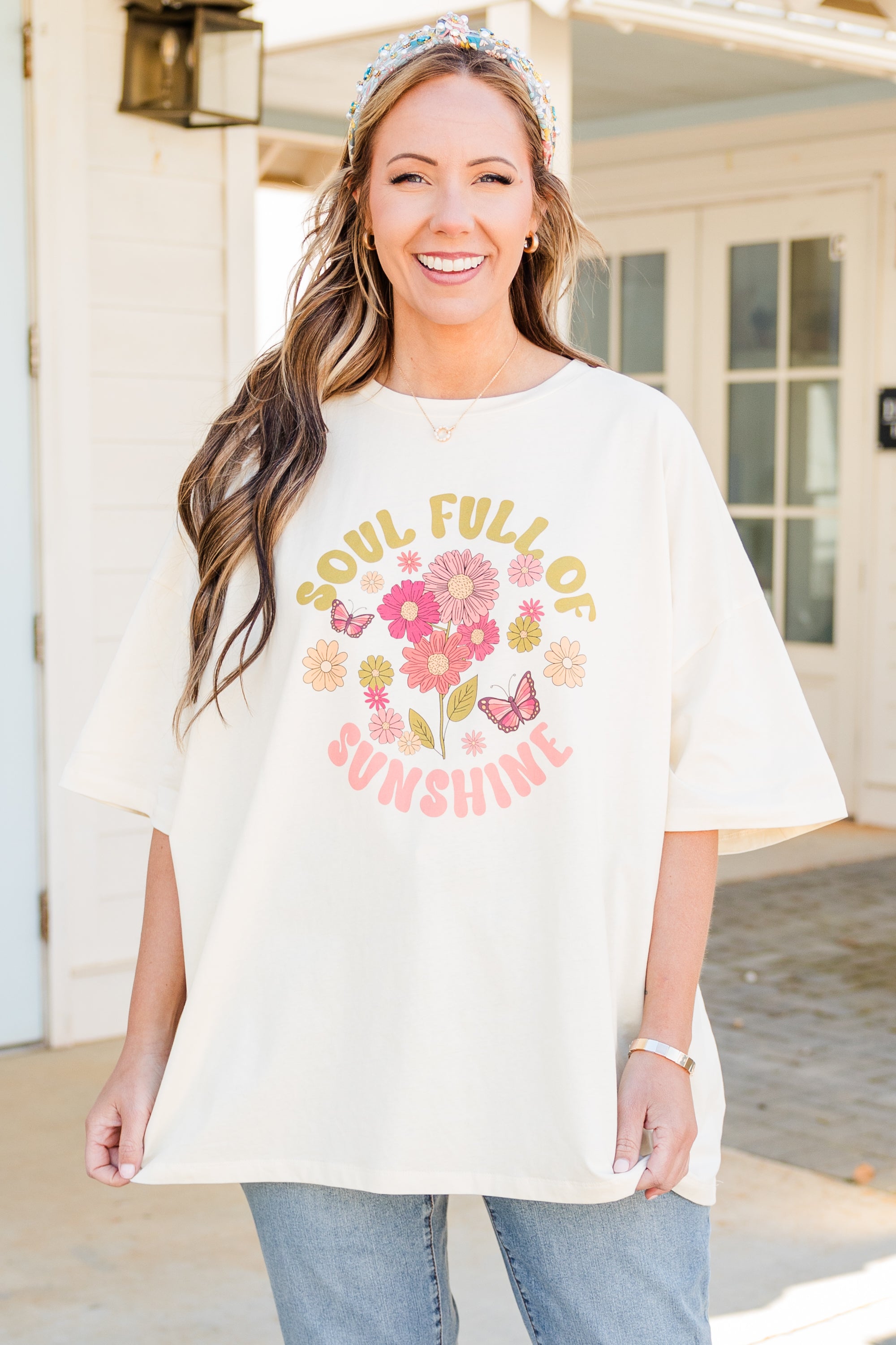 Soulful Sunshine Boyfriend Tee. Ivory