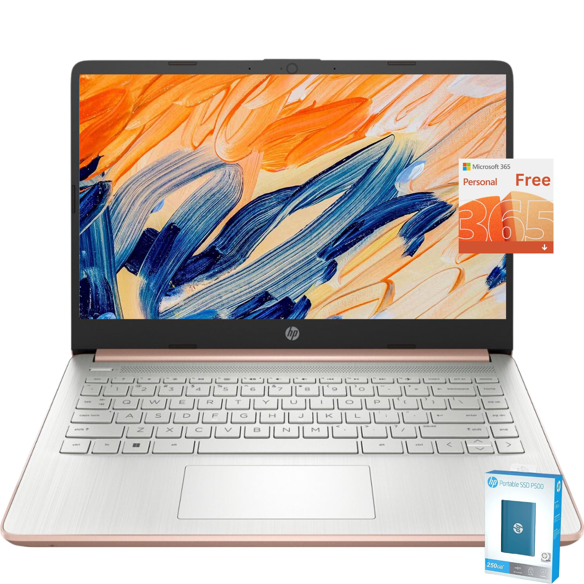 Laptop HP Stream 14 pulgadas, procesador Intel Celeron, memoria de 8 GB, almacenamiento eMMC de 64 GB, carga rápida, HDMI, batería dura hasta 11 horas, Office 365 1 año, Win11 S, microfibra