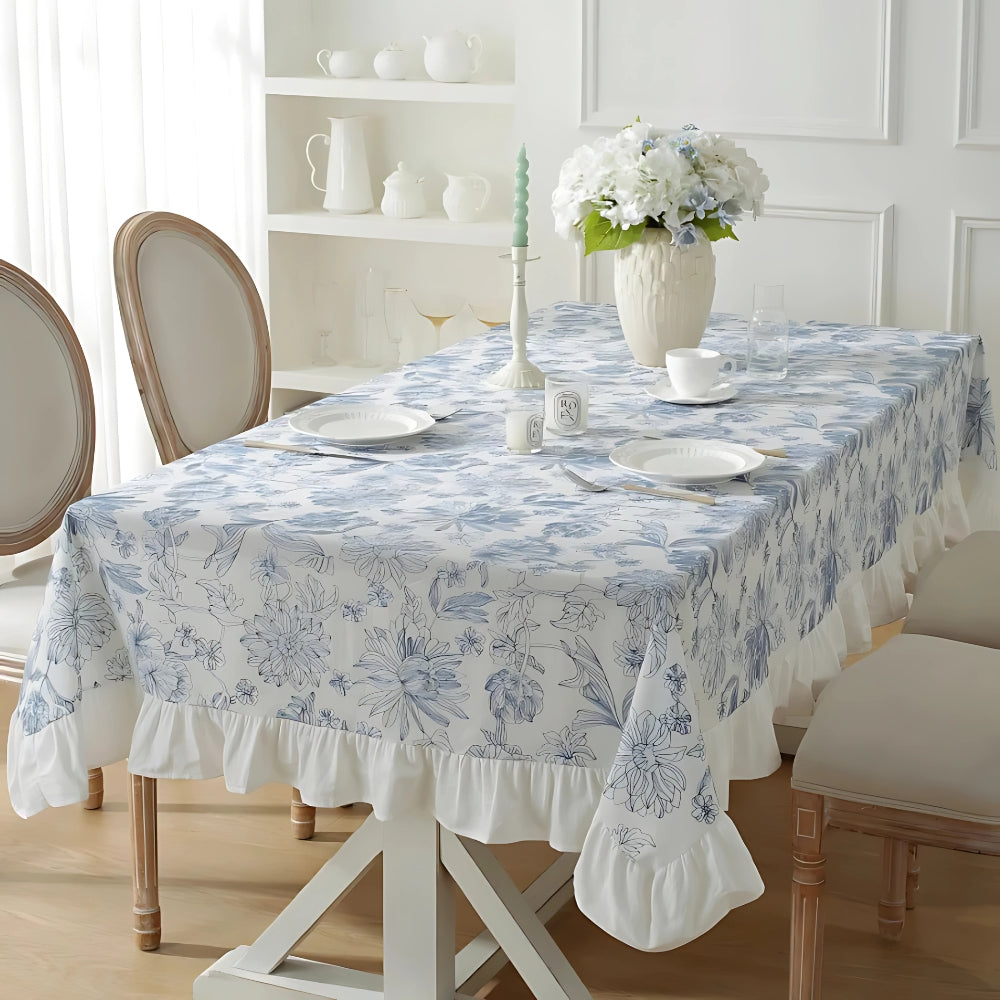 Blue Floral Lace Tablecloth