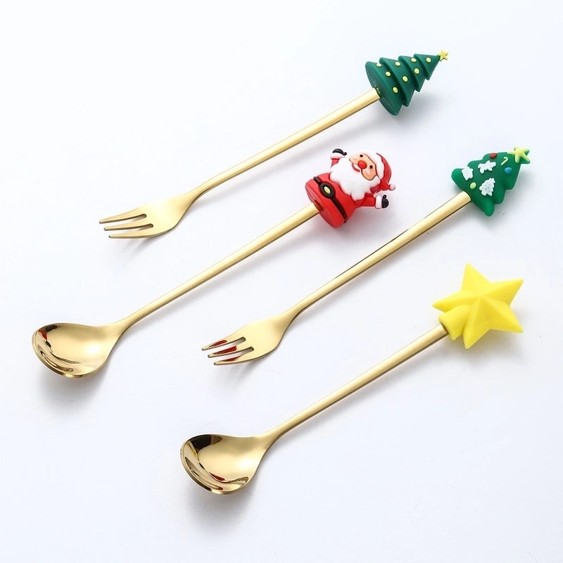 Christmas Christmas Santa Claus Stainless Steel Spoon Fruit Fork 1 Set