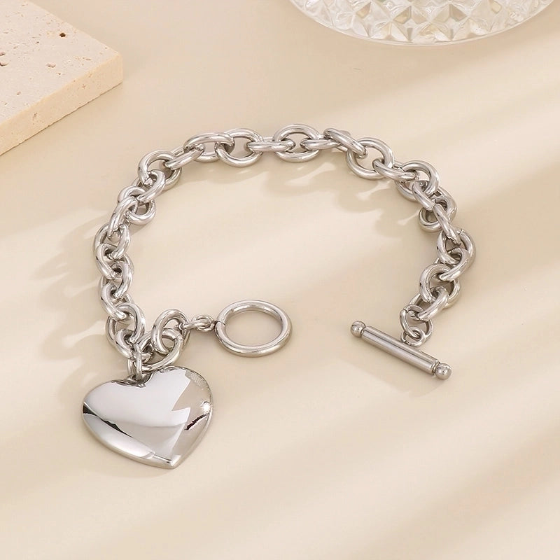 Minimalist Heart Shape Stainless Steel 18K Gold Plated Chain Bracelets Necklace