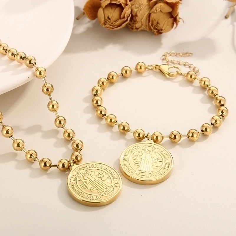Stainless Steel Titanium Steel 18K Gold Plated Minimalist Plating Human Round Bracelets Necklace