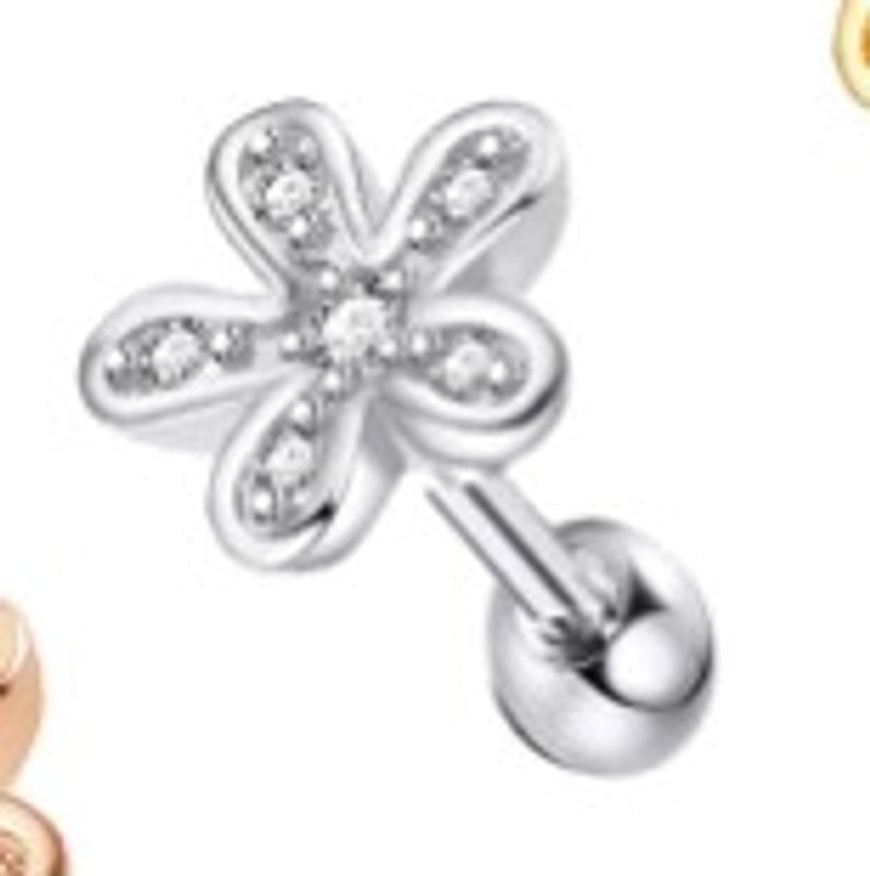 Minimalist Flower Stainless Steel Inlay Zircon Ear Studs 1 Piece