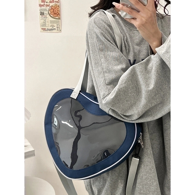 Women's Medium Oxford Cloth Color Block Classic Style Heart-shaped Zipper Shoulder Bag
