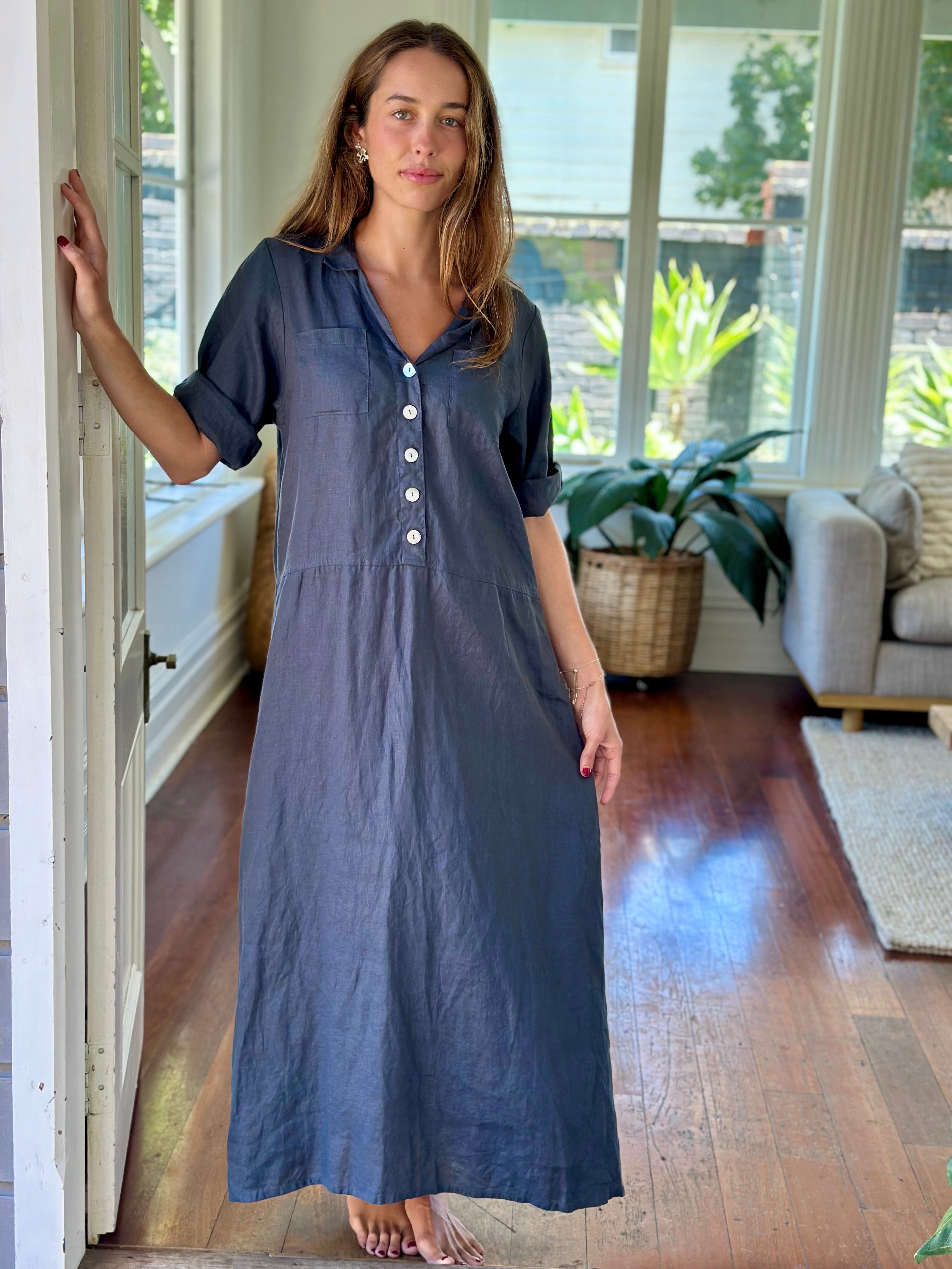 bridget dress-charcoal linen