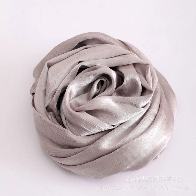 Spring And Summer New Bark Wrinkle Satin Scarf High-end Satin Wrinkle Long Scarf Ethnic Scarf Silk Scarf Shawl