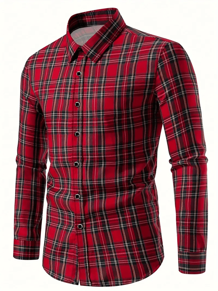 Men's Plaid Business Long Sleeve Shirt