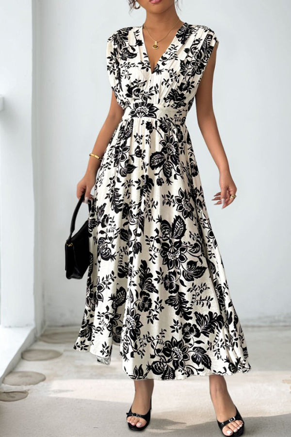 Fashion Print V Neck Maxi Dress