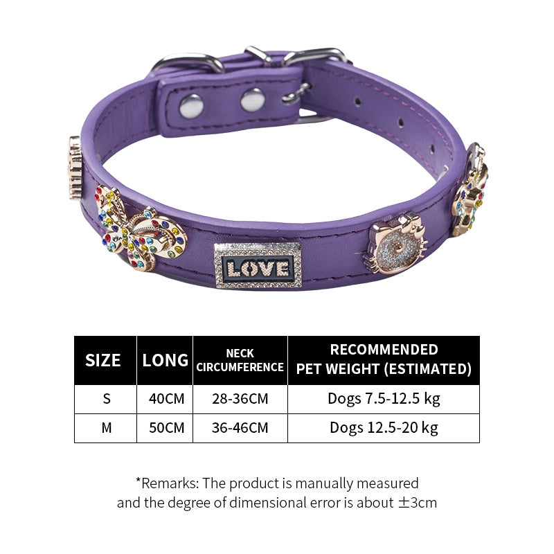 Cool Style Pu Leather Bear Rhinestone Inlaid Pearls Pet Collar
