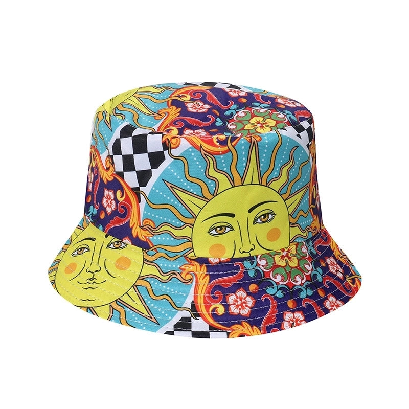 Unisex Exaggerated Punk Streetwear Sun Printing Flat Eaves Bucket Hat