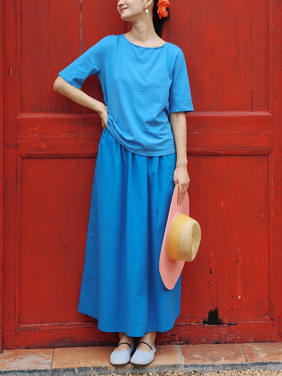 Women Summer Casual Pure Color 100%Cotton Skirt