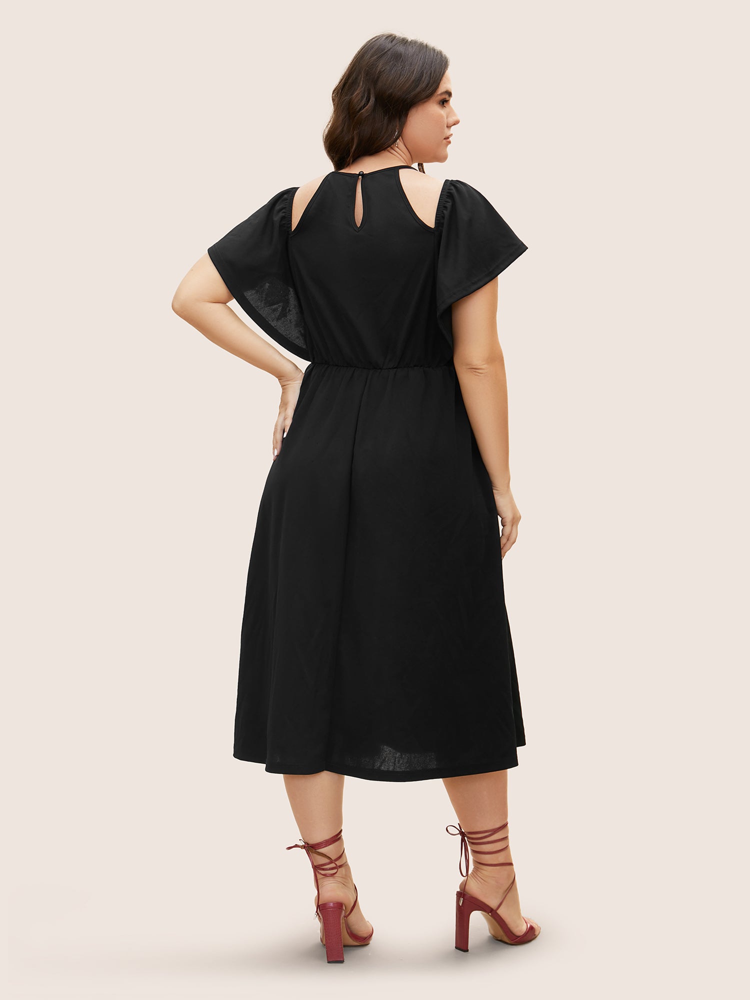 Cold Shoulder Flutter Sleeve Midi Dress
