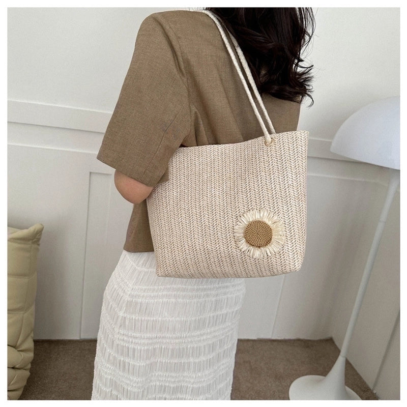 Women's Large Straw Flower Streetwear Square Zipper Underarm Bag